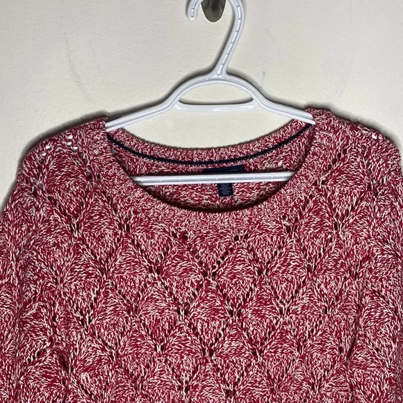 Tommy Hilfiger Heather red Diamond chunky knit cotton sweater with Pom-poms XL - Picture 3 of 10